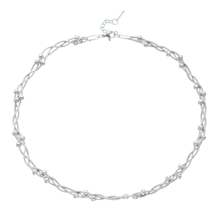 Collar plateado con cuentas tejido de 3 capas